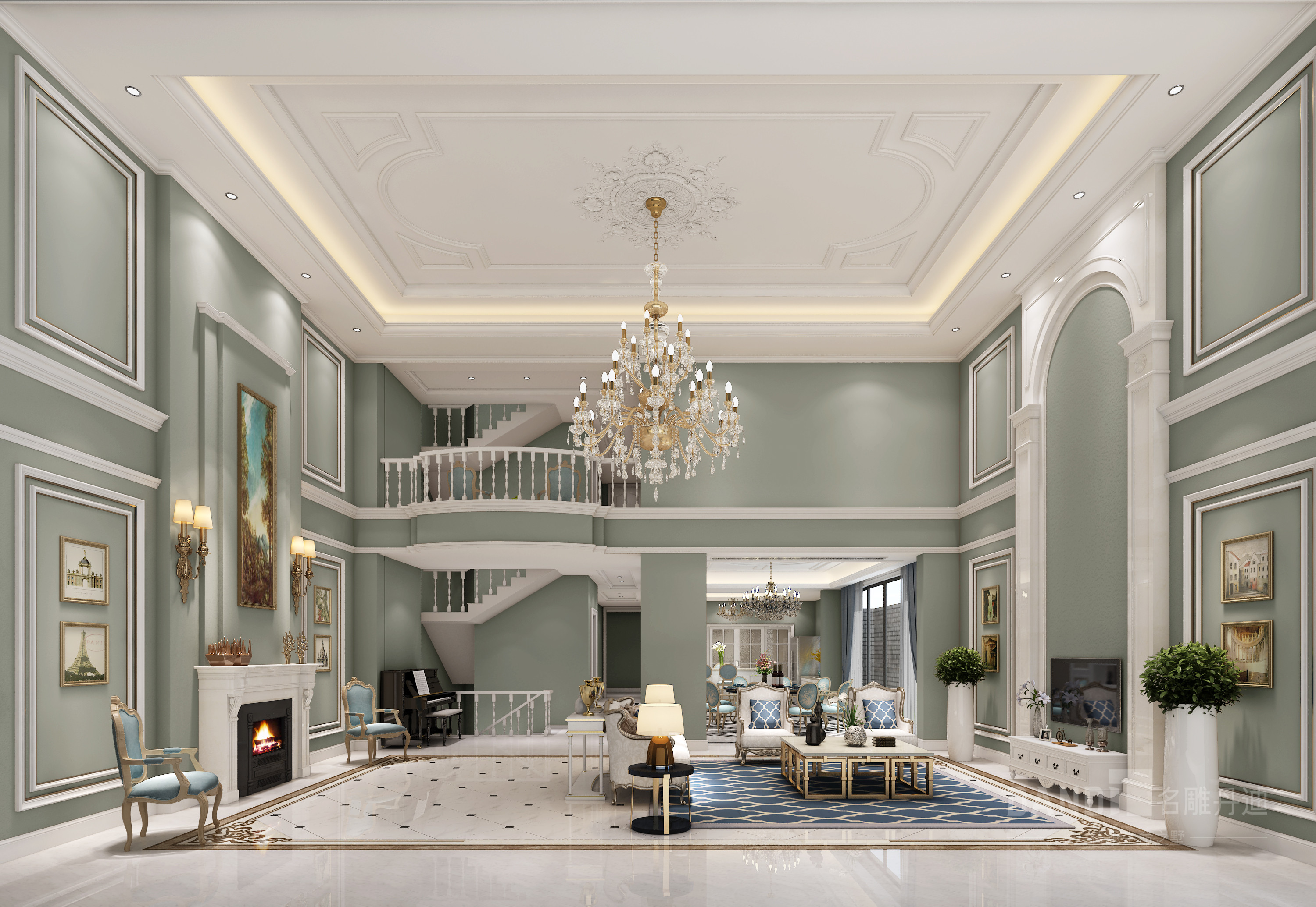 简约 欧式 别墅 客厅图片来自名雕丹迪在棠越别墅，800平方，简欧装修的分享