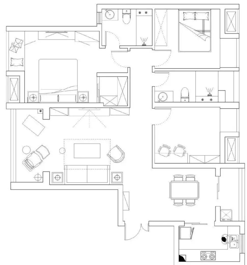 户型图图片来自极装吉住装修在100㎡法式风，20万混搭出味道~的分享