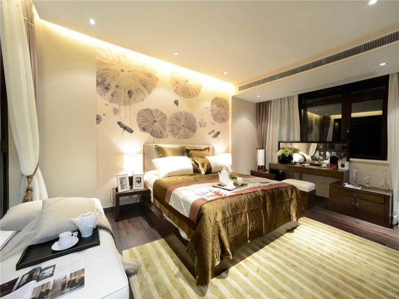 中式 现代中式 三居 大户型 复式 80后 小资 卧室图片来自高度国际姚吉智在140平米现代中式淡雅如兰悠悠心的分享