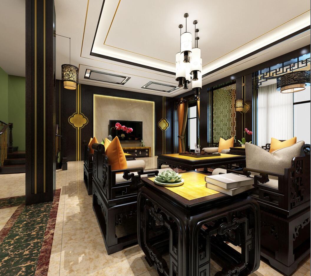中星红庐 别墅装修 中式风格 腾龙设计 客厅图片来自腾龙设计在中星红庐别墅装修新中式风格设计的分享