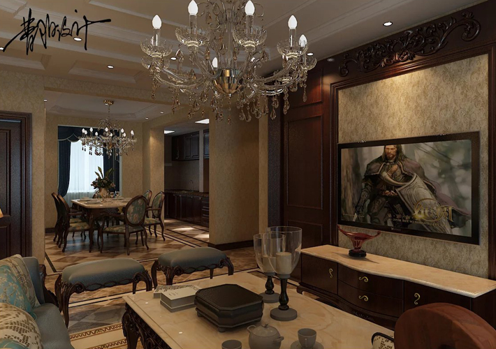 三居 孔雀城 美式 客厅图片来自百家设计小刘在孔雀城109平美式风格半包4.2万的分享