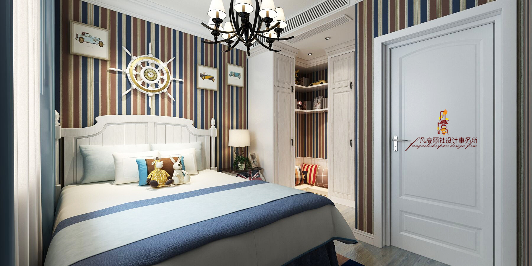 新美式 原创设计 卧室图片来自天津凡高丽社空间设计事务所在160平米爱巢里静享“二胎时代”的分享