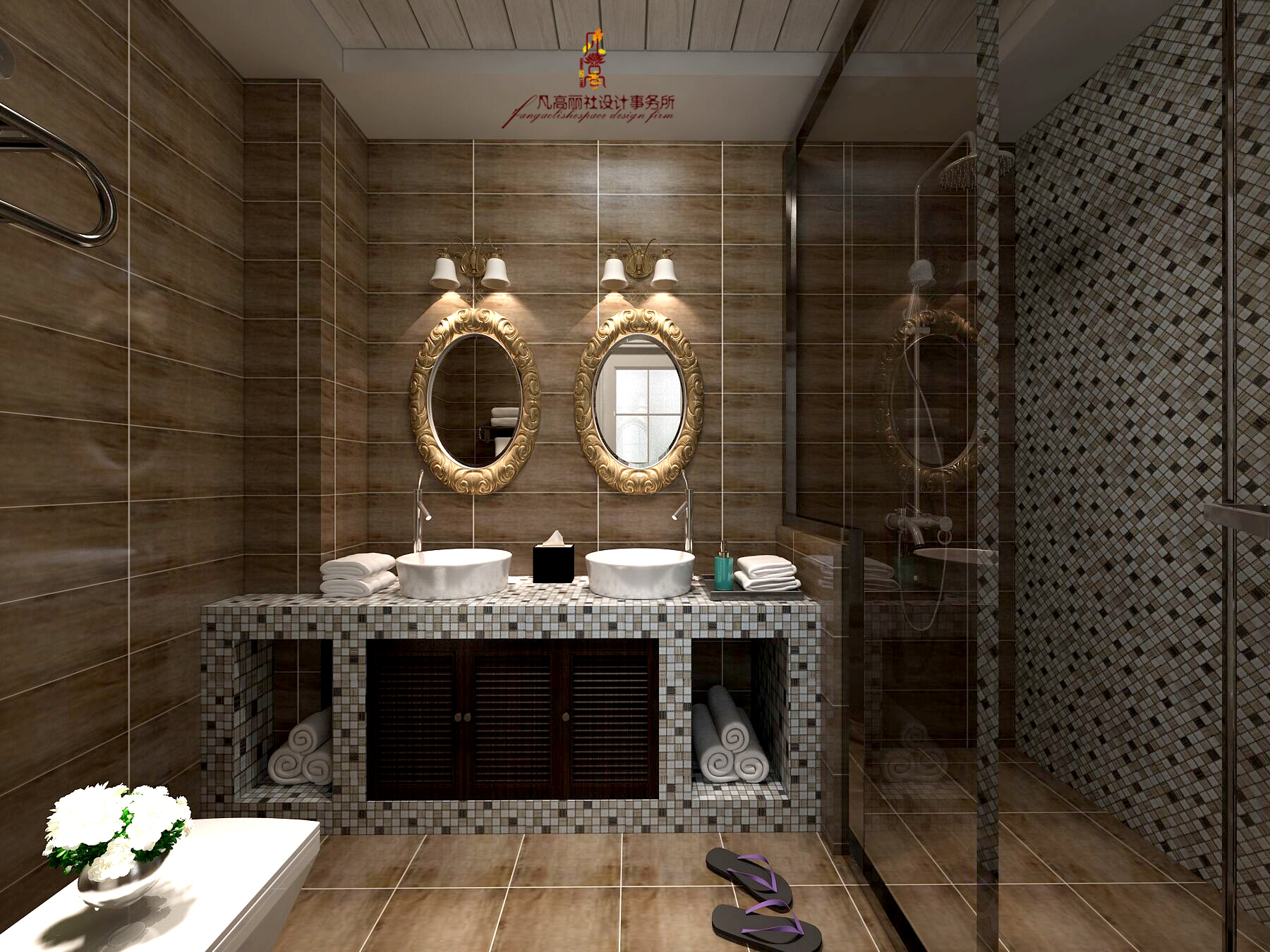 新美式 原创设计 卫生间图片来自天津凡高丽社空间设计事务所在160平米爱巢里静享“二胎时代”的分享