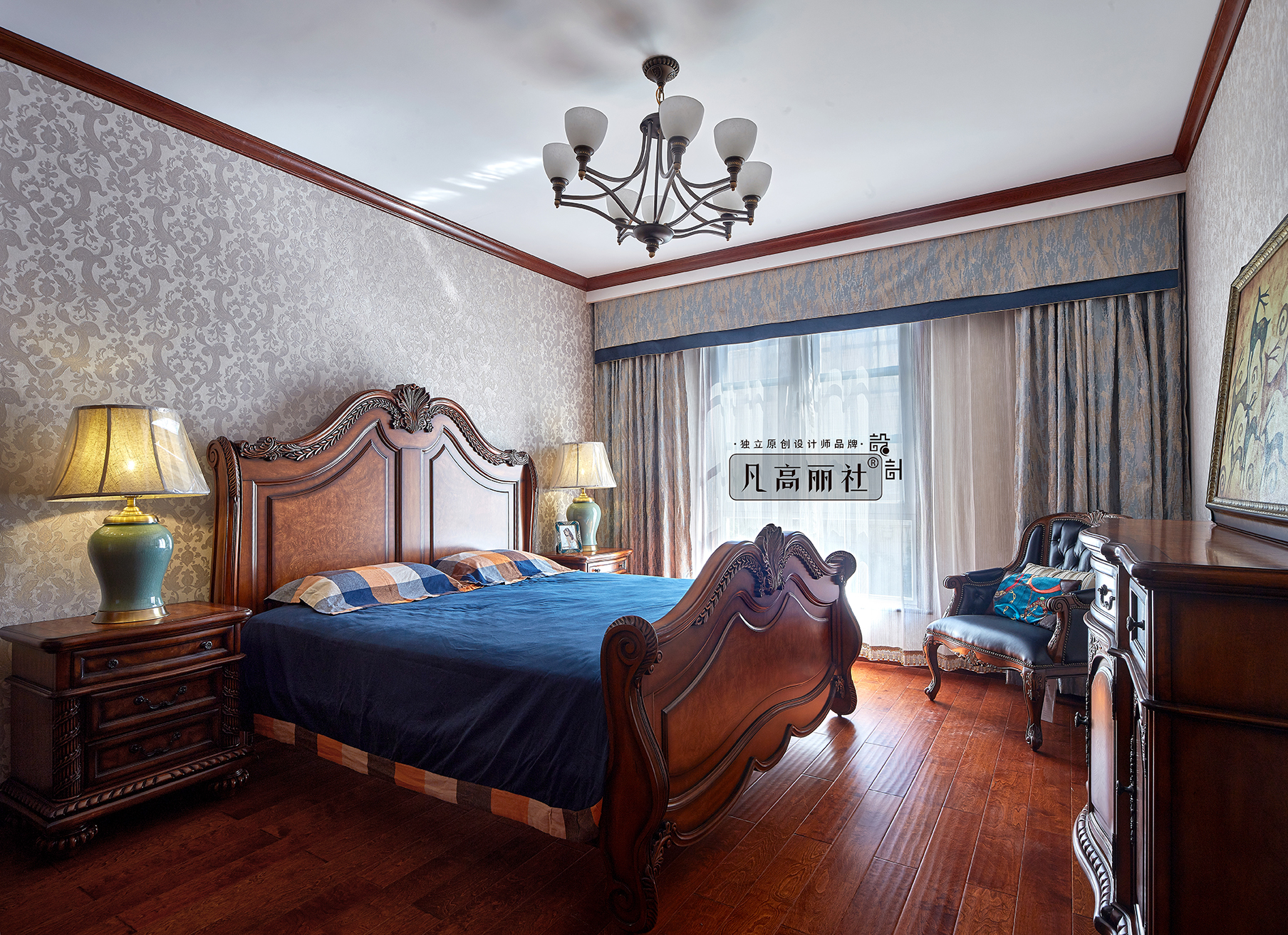别墅 新美式 原创设计 卧室图片来自天津凡高丽社空间设计事务所在一颜一色●皆优雅！的分享