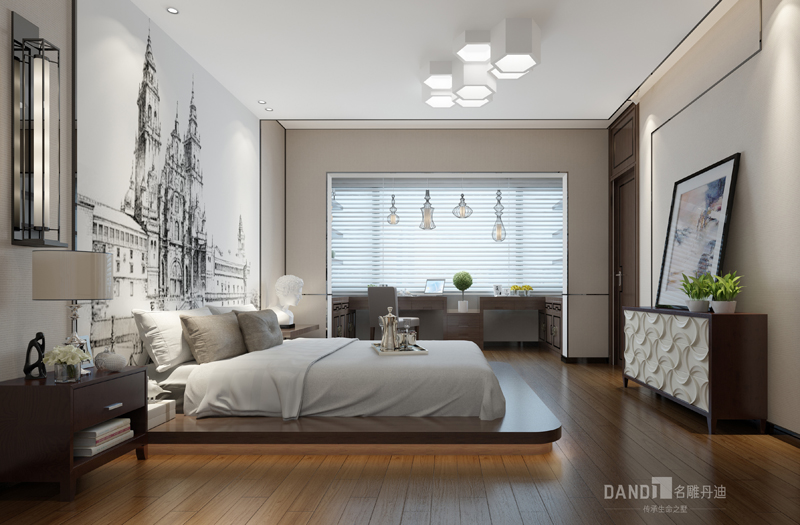 别墅 卧室图片来自杜鸿业----名雕丹迪设计总监在万科棠樾新中式风格别墅的分享