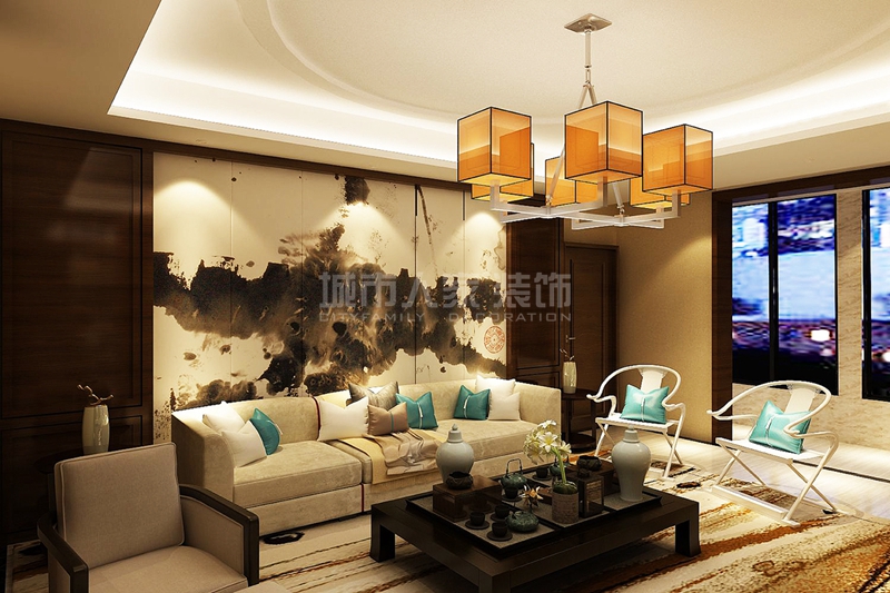 城市人家 客厅图片来自西安城市人家装饰公司在国金华府220平米新中式设计的分享
