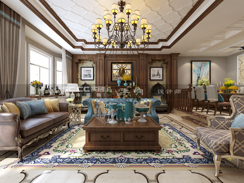 别墅 金秋泰和郡 实创 美式 新古典 客厅图片来自快乐彩在新古典美式金秋泰和郡318平装修的分享