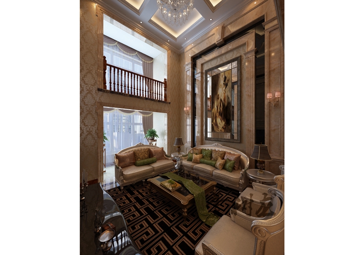 客厅图片来自沈阳百家装饰小姜在依云首府230平欧式风格效果图的分享