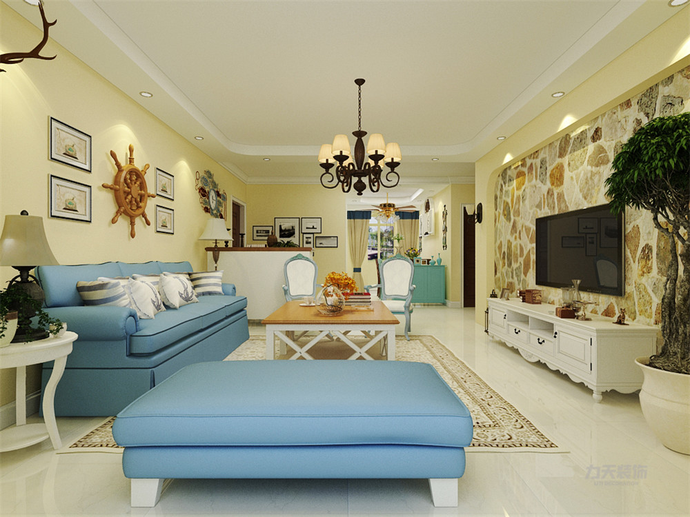二居 80后 小资 地中海 客厅图片来自乐豪斯实景体验馆在地中海风格，家里的碧海蓝天！的分享