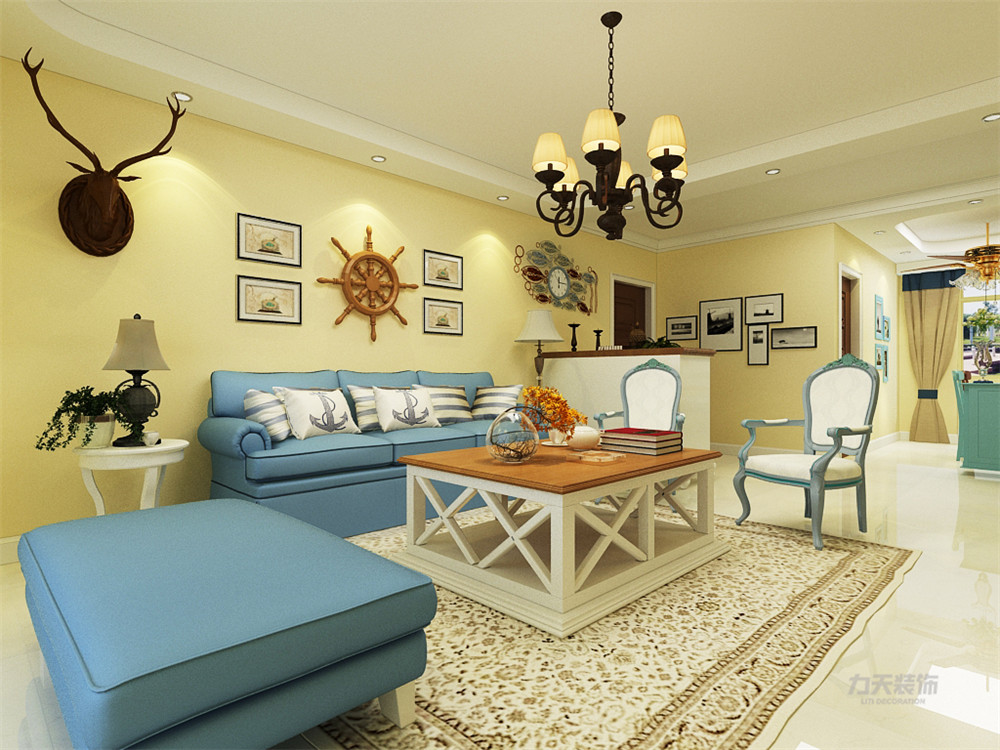 二居 80后 小资 地中海 客厅图片来自乐豪斯实景体验馆在地中海风格，家里的碧海蓝天！的分享