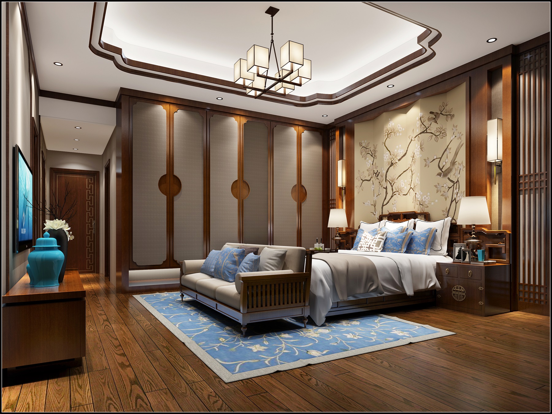 别墅 中式 卧室图片来自李飞在富春山居新中式别墅的分享