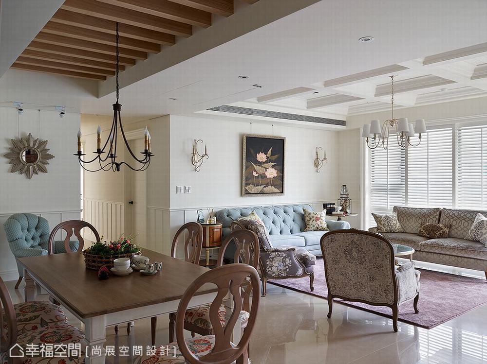 五居 大户型 美式 客厅图片来自幸福空间在264平莓紫色地道美式乡村宅的分享