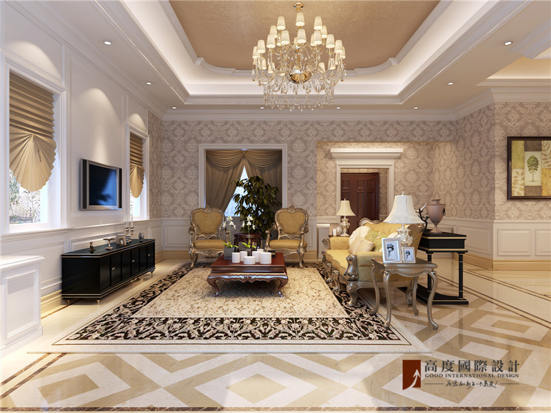 混搭 欧式 别墅 跃层 复式 大户型 中式 客厅图片来自高度国际姚吉智在龙湖好望山200㎡混搭联排别墅的分享