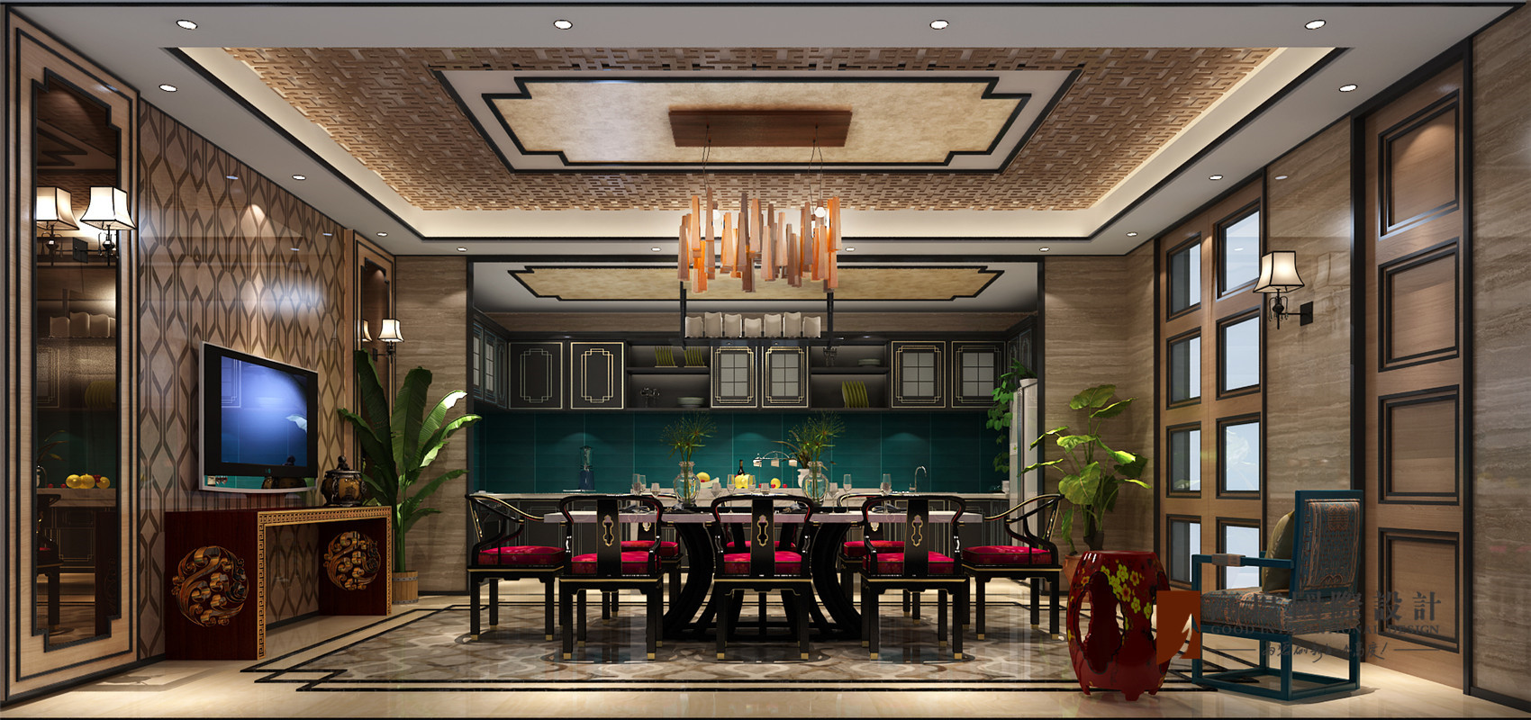中式 别墅 跃层 大户型 复式 高帅富 80后 厨房图片来自高度国际姚吉智在观塘1000㎡轻奢中式别墅宅院的分享