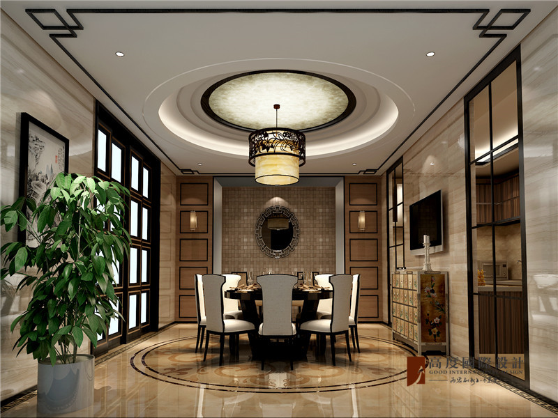 中式 别墅 跃层 大户型 复式 高帅富 80后 餐厅图片来自高度国际姚吉智在观塘1000㎡轻奢中式别墅宅院的分享