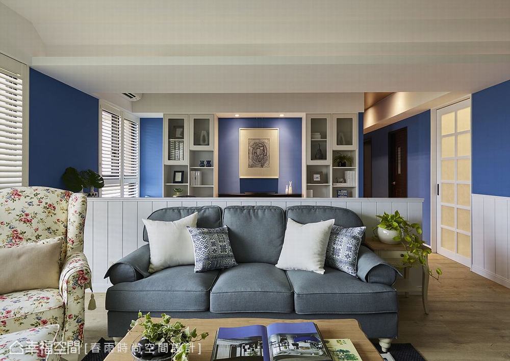 三居 乡村 美式 客厅图片来自幸福空间在122平蓝白色美式乡村宅的分享