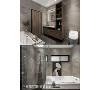 灰色石材纹路搭配沉稳木纹质地，并规划完整的卫浴设备，打造出有如五星级饭店般的卫浴空间。