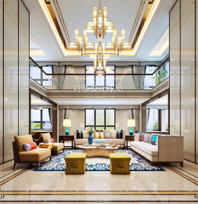 新中式设计 别墅设计 中式别墅装 西安日升装 客厅图片来自装修设计芳芳在西安600平新中式别墅设计的分享