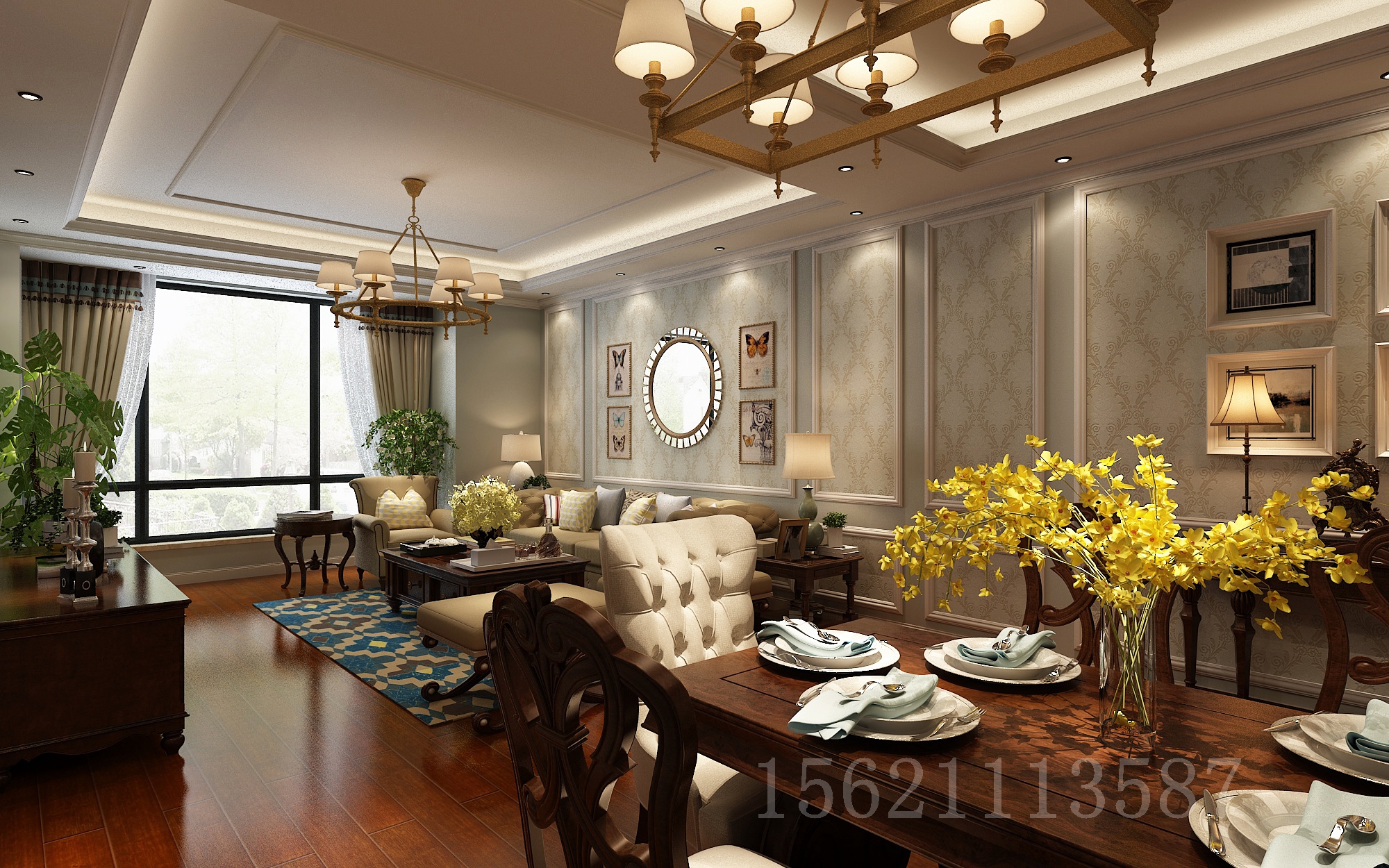 美式风格 客厅 餐厅图片来自阔达装饰小段在晓港名城141平 美式风格的分享