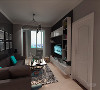 客厅以高级灰和黑色反光玻璃两种颜色为主，客厅影视墙利用反光材料的对比色与墙体颜色形成呼应