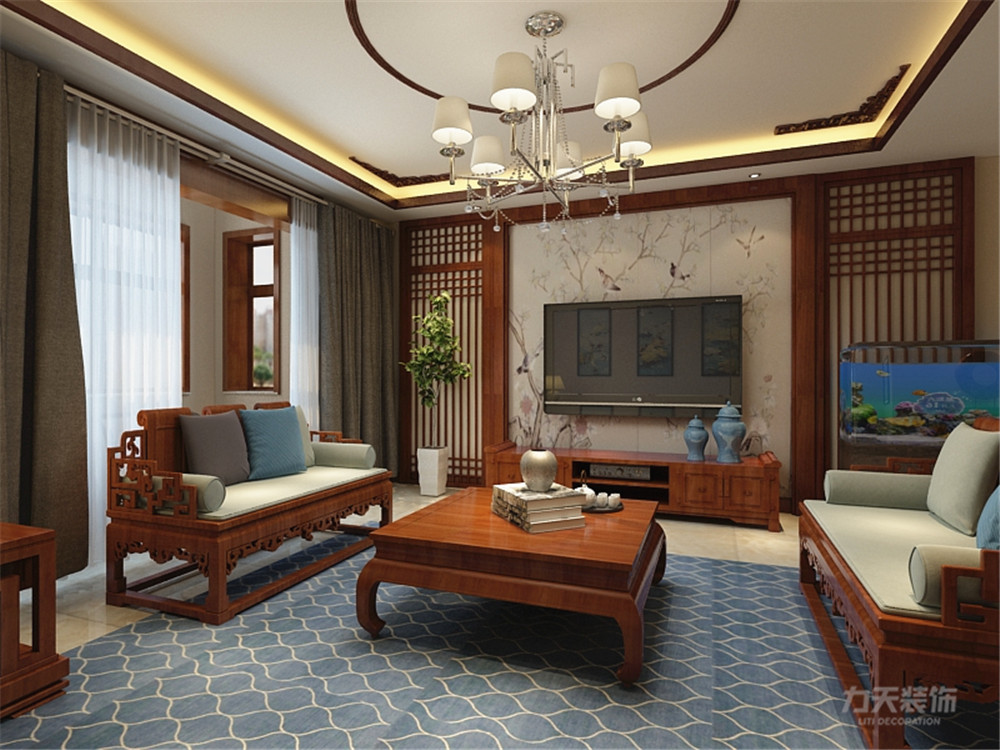 中式 三居室 中铁国际城 客厅图片来自阳光放扉er在力天装饰-中铁国际城-144㎡的分享
