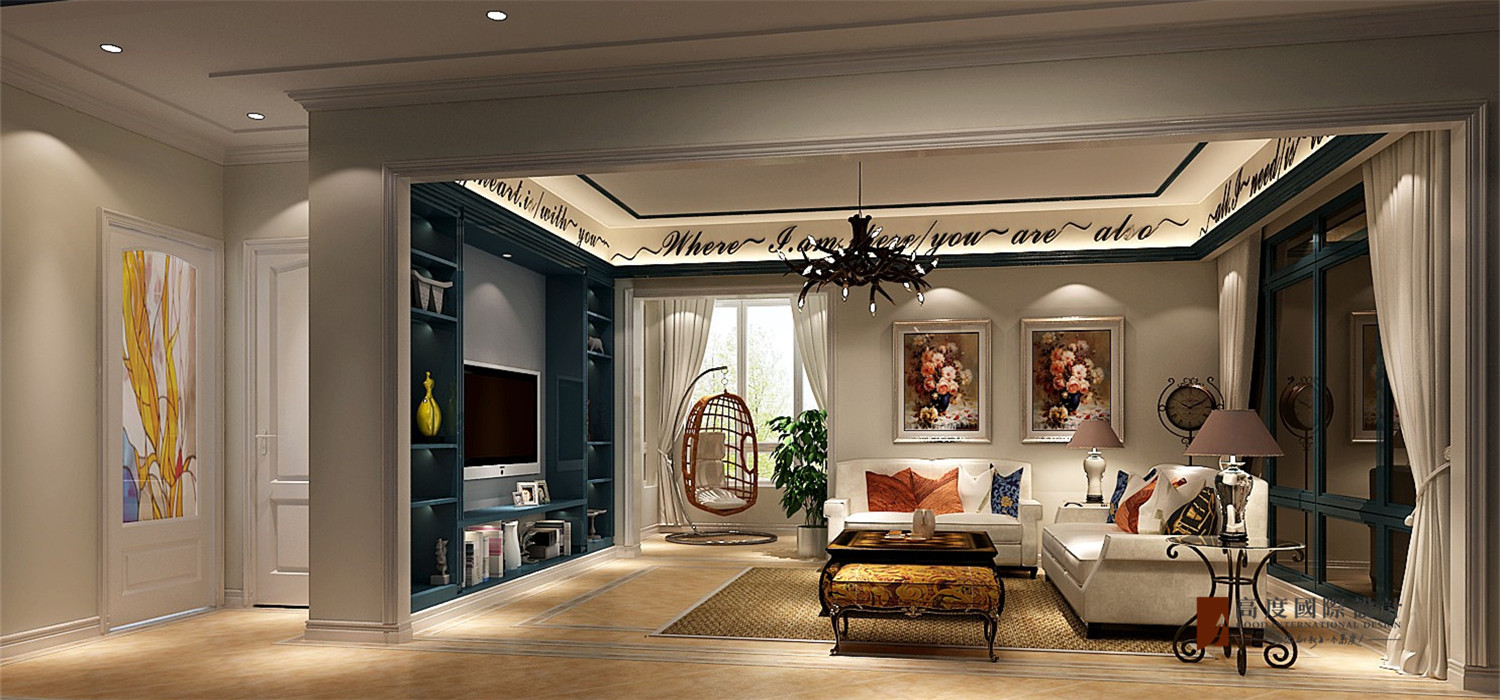 美式 二居 三居 白领 收纳 旧房改造 80后 小资 客厅图片来自高度国际姚吉智在104平米简美风定义生活新格调的分享
