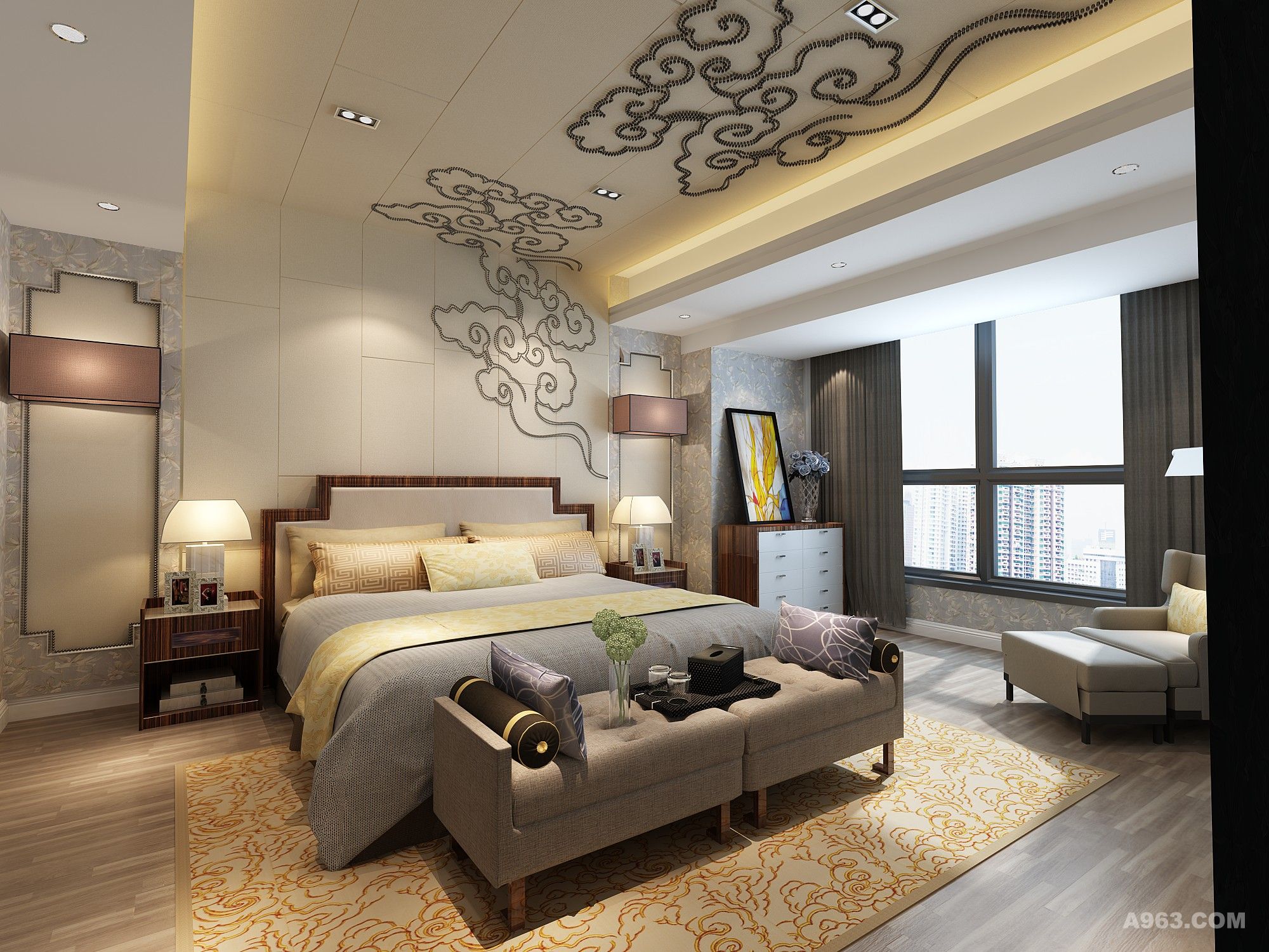 卧室图片来自也儿在新中式设计风格的分享