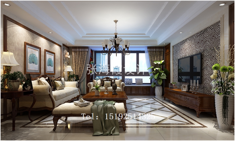 三居 美式 实创 晓港名城 客厅图片来自快乐彩在晓港名城六期215平四居室美式的分享