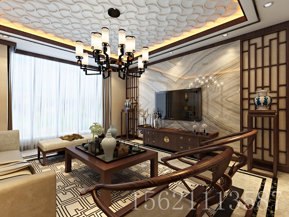 晓港名城 三居室 客厅 客厅图片来自阔达装饰小段在晓港名城169平新中式风格的分享