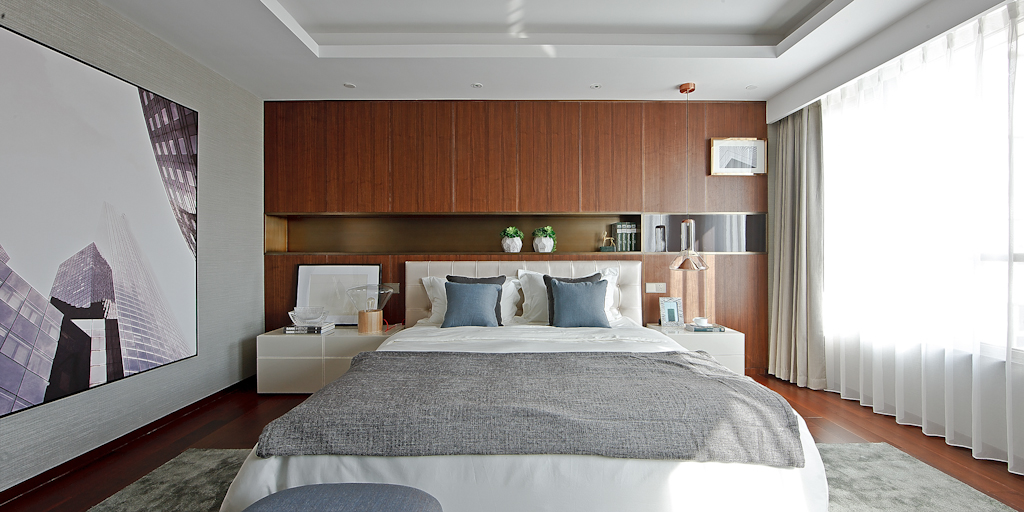 卧室图片来自子子装修装饰设计在宁静140平米现代风格家装的分享
