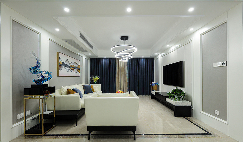 客厅图片来自家装大管家在黑白搭配 110平个性现代时尚3居的分享