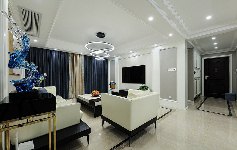 客厅图片来自家装大管家在黑白搭配 110平个性现代时尚3居的分享