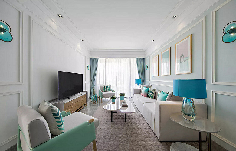 客厅图片来自家装大管家在暖色调与蓝色 120平清爽简约3居的分享