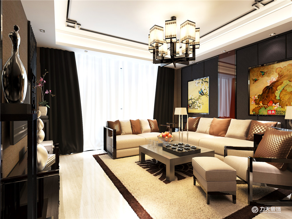 二居 中式 白领 收纳 80后 客厅图片来自阳光力天装饰在力天装饰-金御瞰景92㎡-中式的分享