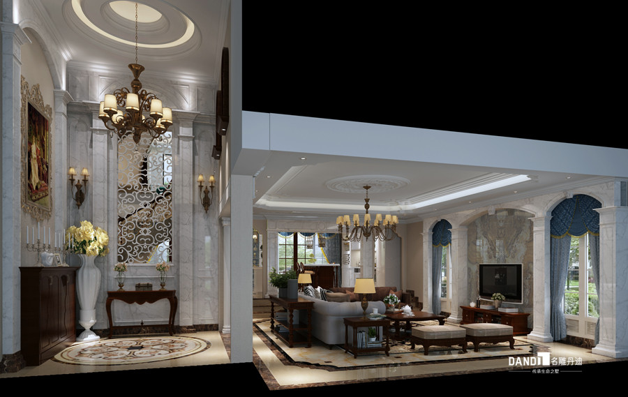 别墅 欧式 美式 客厅图片来自名雕丹迪在龟山花园-460-美式风格的分享