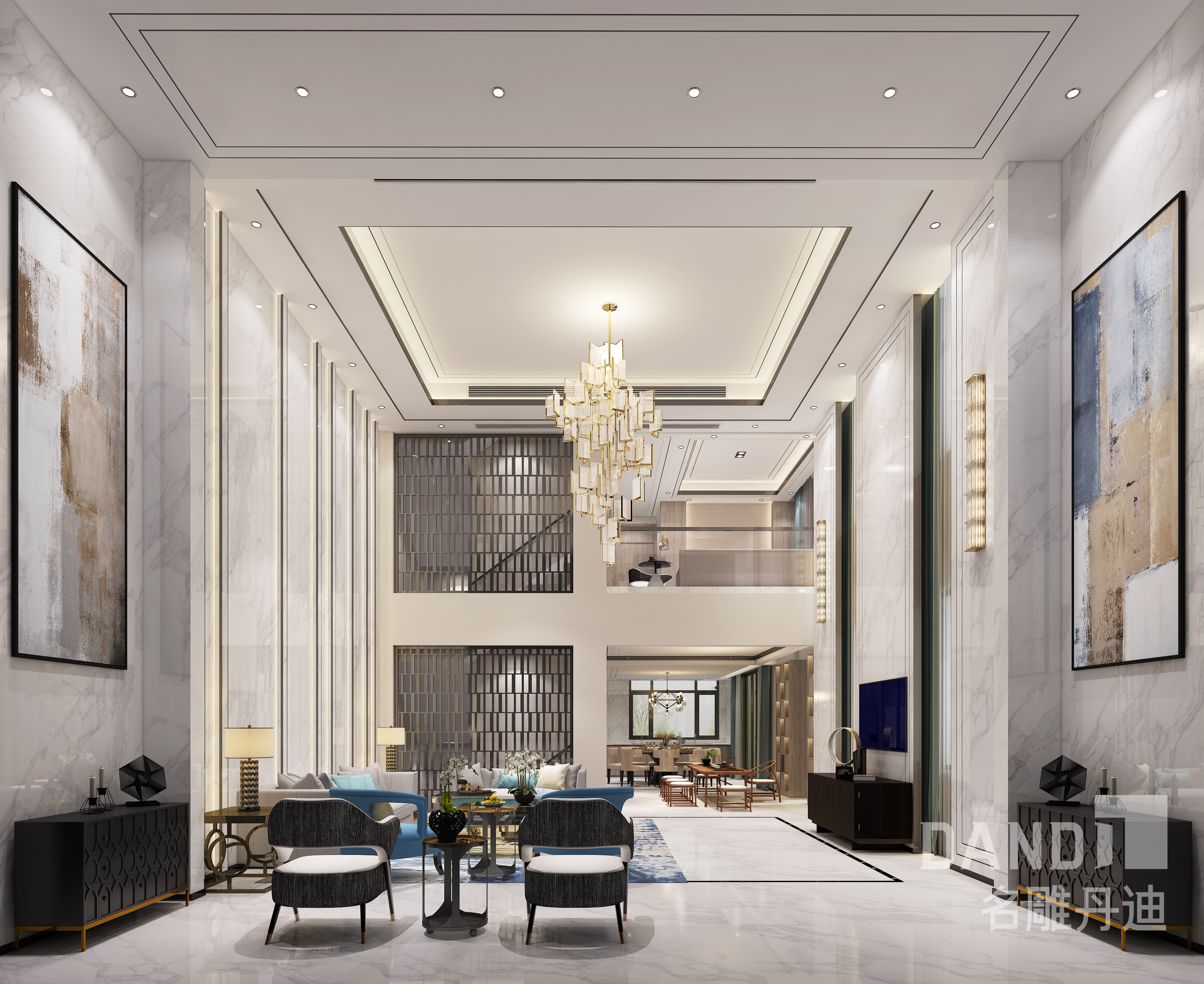 别墅 客厅图片来自名雕丹迪在御景水岸新中式风格600平米的分享