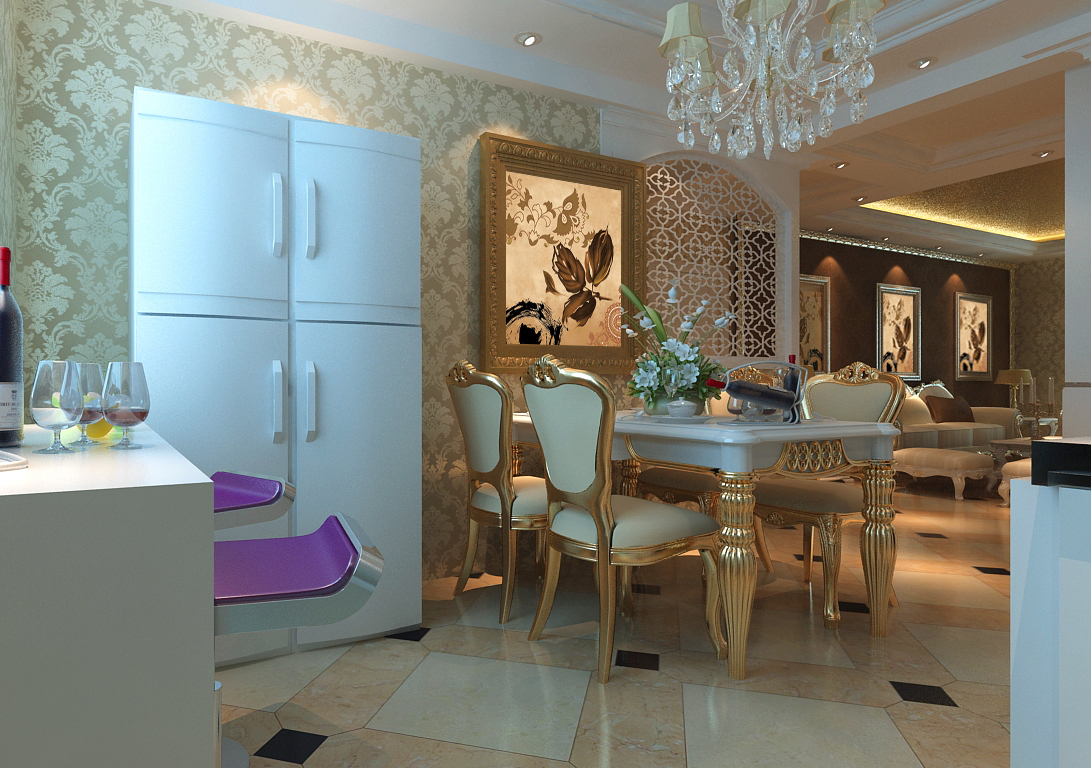 欧式 客厅 餐厅 厨房图片来自百家装饰小西在浦江苑御品158平欧式风格的分享