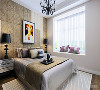 主卧室选用了咖色硬包作为装饰，吊顶做了一层简单的欧式角线，使整个卧室看起来温馨大气。