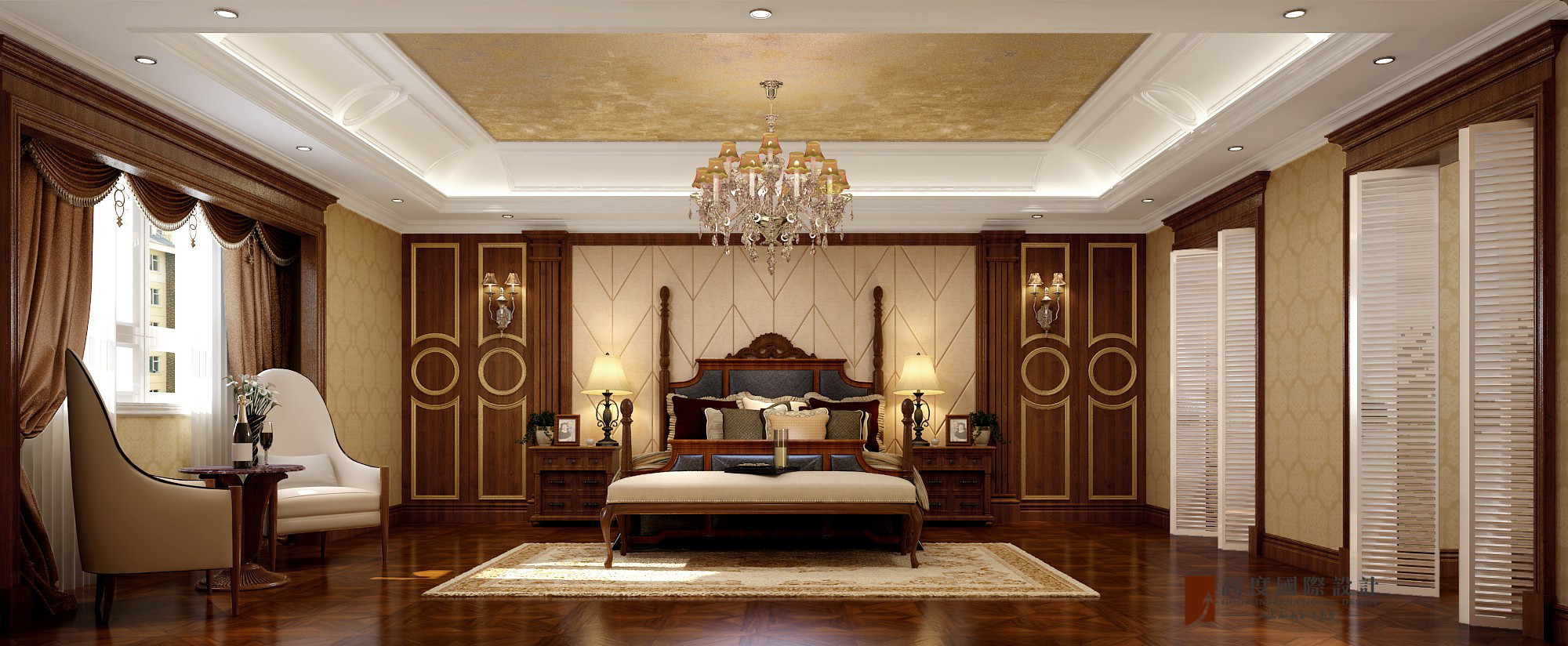 美式 别墅 大户型 跃层 复式 小资 80后 卧室图片来自高度国际姚吉智在304平米美式乡村经典独栋别墅的分享