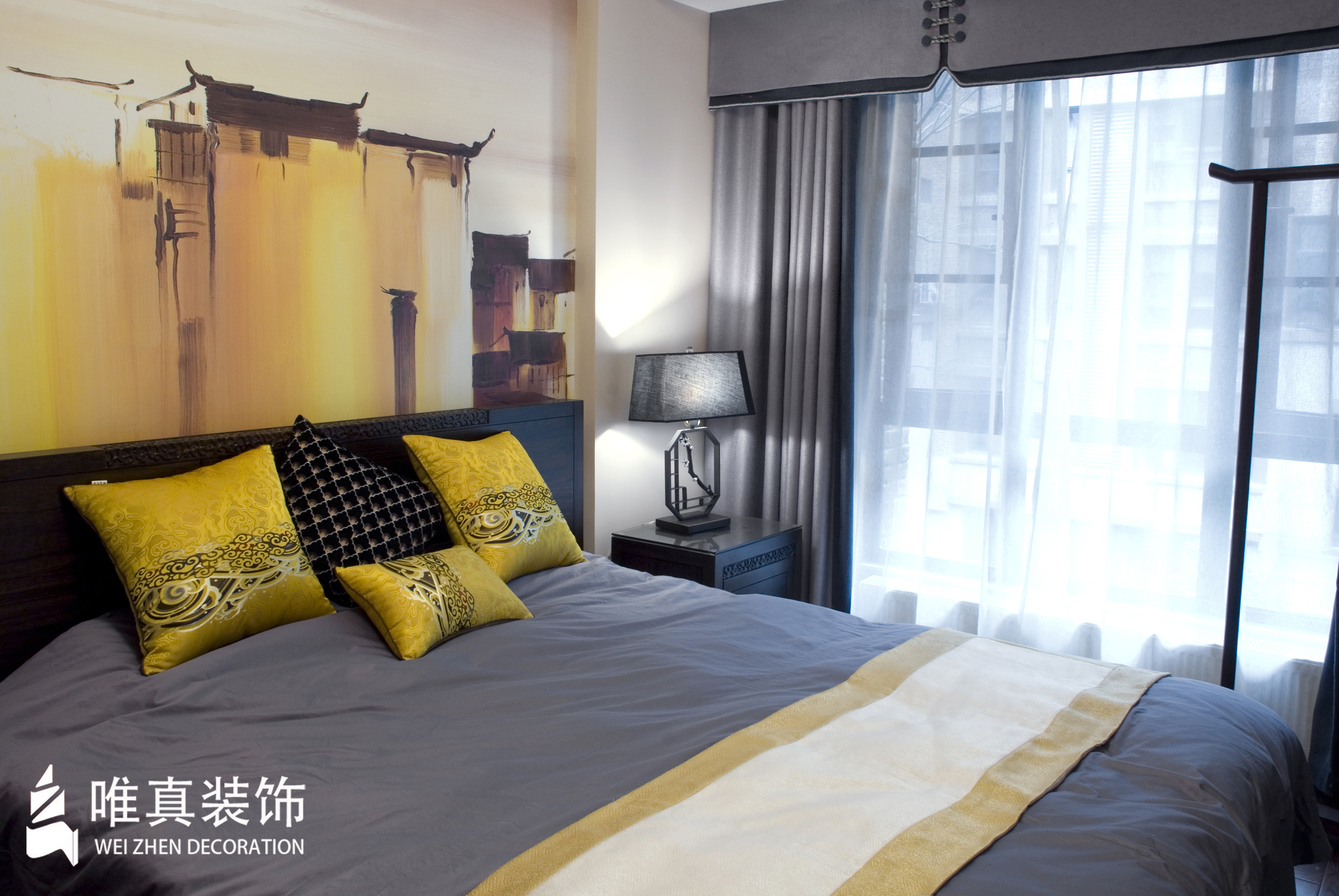 四居 中式 卧室图片来自唯真装饰在大华南湖公园世家新中式风的分享