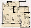 一套极为方正的3居室户型，特点之处在于客厅和次卧共用一个南向超大阳台，利于采光；而厨房还自带一个东向阳台，利于通风。