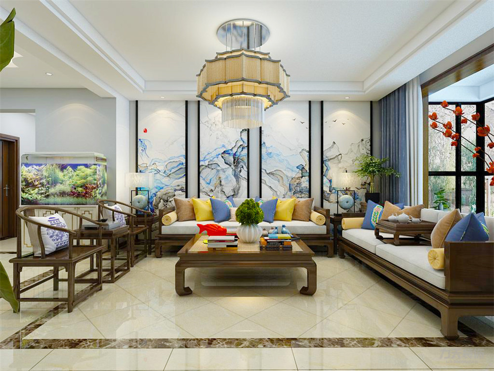中式 三居 白领 80后 客厅图片来自阳光力天装饰在力天装饰-朝阳花园158㎡新中式的分享