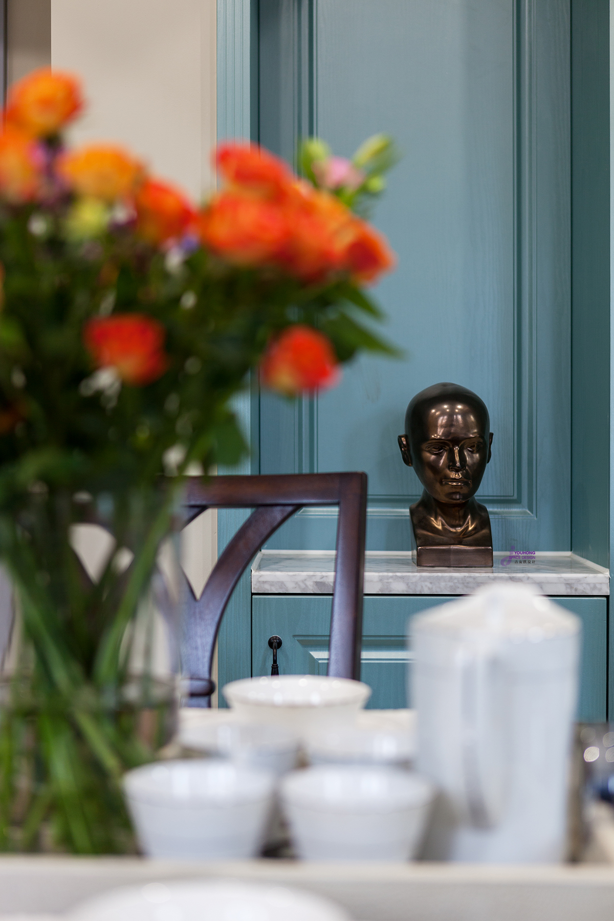 法式 复式 湖蓝 餐厅图片来自无锡吉友洪设计工作室在法式 | 和畔的分享
