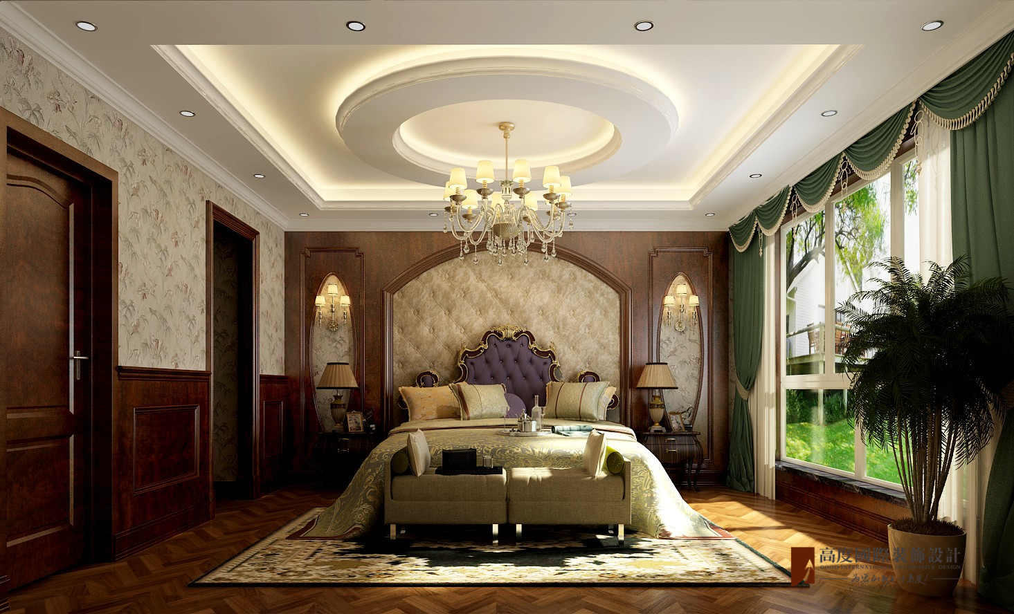 欧式 四居 大户型 别墅 跃层 小资 卧室图片来自高度国际姚吉智在V7西园198平米混搭轻奢的高档的分享