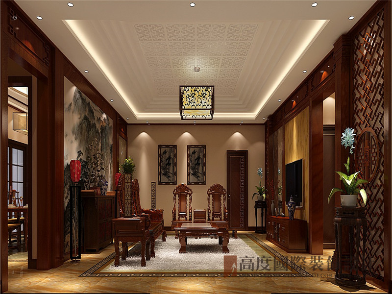 客厅图片来自北京高度国际陈玲在450平米新中式装修案例的分享