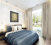 卧室则更加的现代一点，实木地板，麻制窗帘，主卧木质的床，简约的墙面挂有符合户主气质的画幅