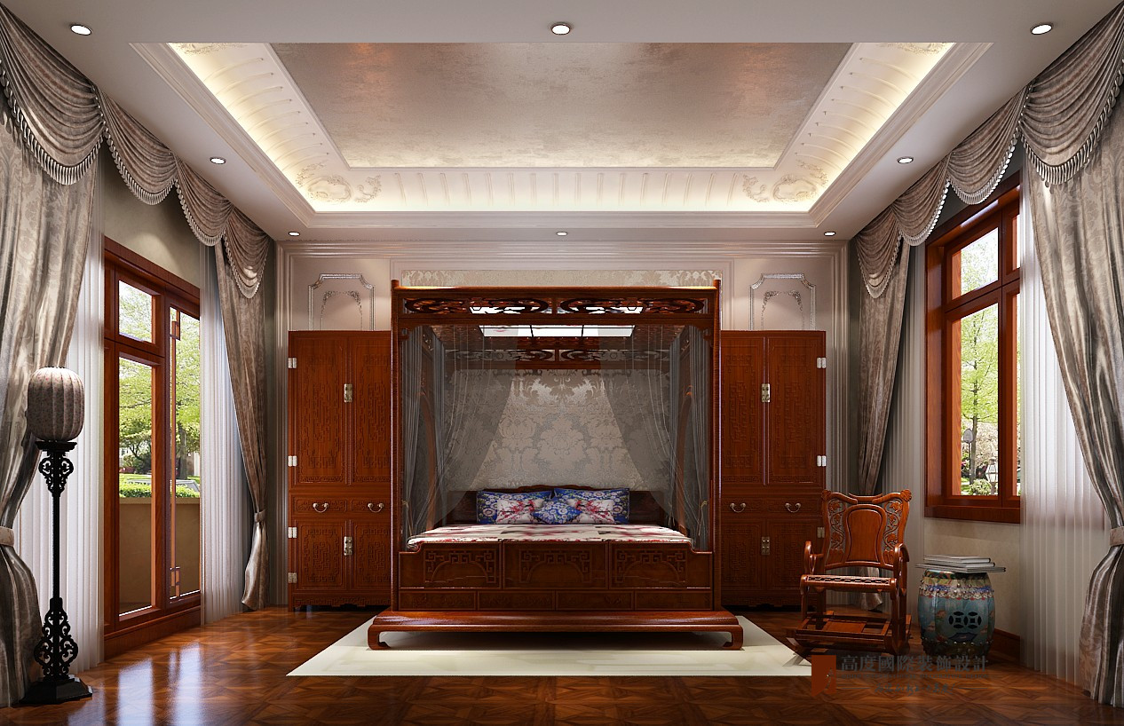 中式 别墅 跃层 复式 大户型 小资 北京院子 卧室图片来自高度国际姚吉智在北京院子500平米中式独院的分享