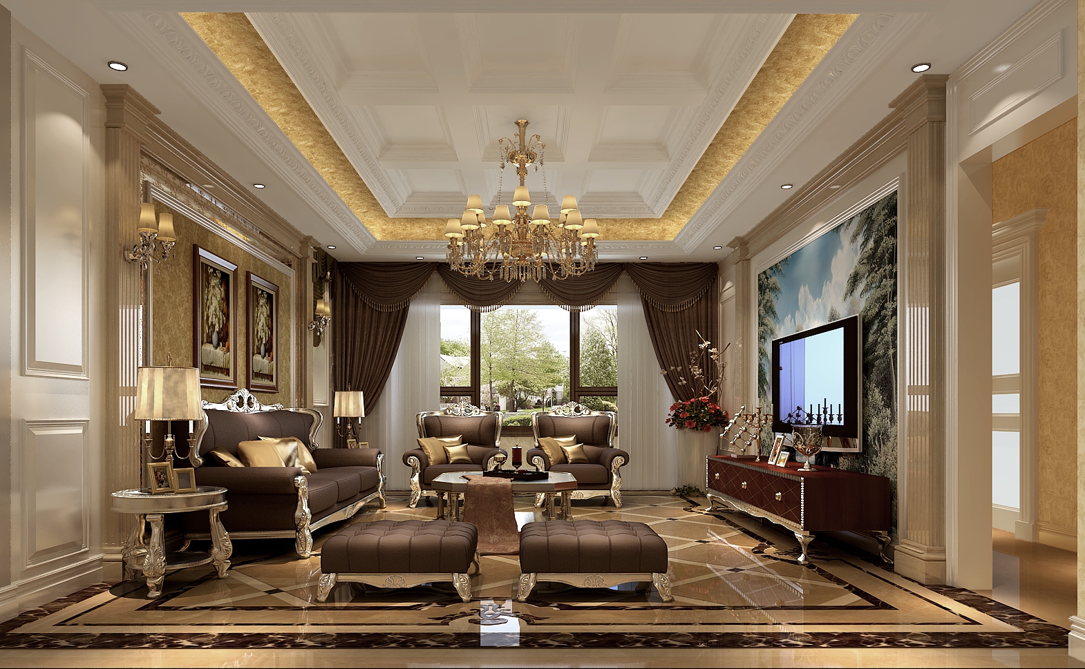 客厅图片来自北京高度国际在润泽墅郡--900平米欧式风格的分享