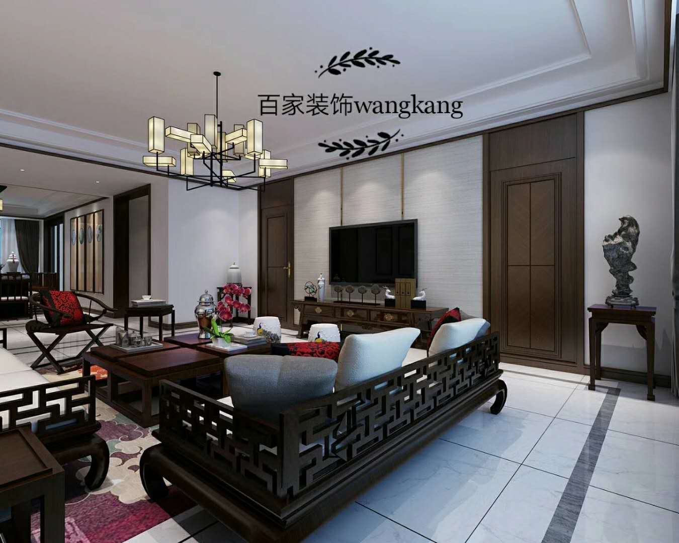 客厅图片来自沈阳百家装饰小姜在保利达江湾城138平新中式的分享