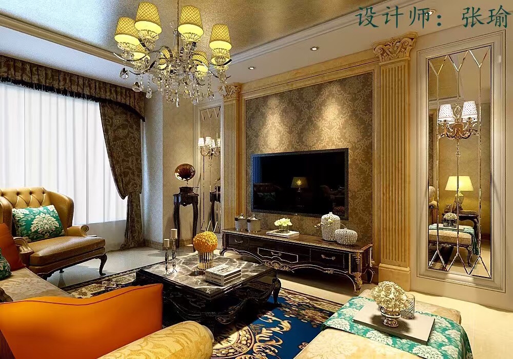 客厅图片来自沈阳百家装饰小姜在华润幸福里120平欧式风格效果图的分享